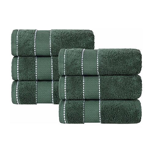 Superior Niles Egypt Produced Giza Dobby Ultra-Plush Thick Soft Absorbent 6-Piece Hand Towel Set - Green
