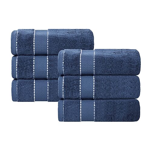 Superior Niles Egypt Produced Giza Dobby Ultra-Plush Thick Soft Absorbent 6-Piece Hand Towel Set - Navy Blue