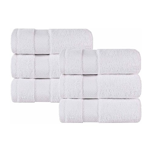 Superior Niles Egypt Produced Giza Dobby Ultra-Plush Thick Soft Absorbent 6-Piece Hand Towel Set - White