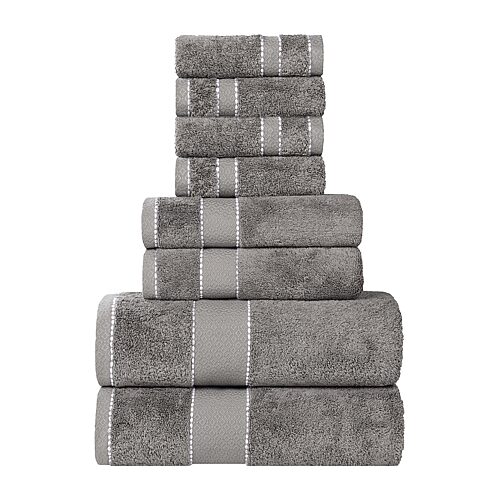 SUPERIOR Niles Collection | Egyptian Giza Cotton 8-pc. Quick Dry Geometric Bath Towel Set, One Size, Black