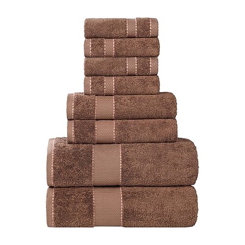 SUPERIOR Niles Collection | Egyptian Giza Cotton 8-pc. Quick Dry Geometric Bath Towel Set, One Size, Brown