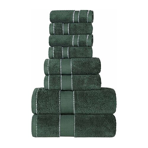 SUPERIOR Niles Collection | Egyptian Giza Cotton 8-pc. Quick Dry Geometric Bath Towel Set, One Size, Green
