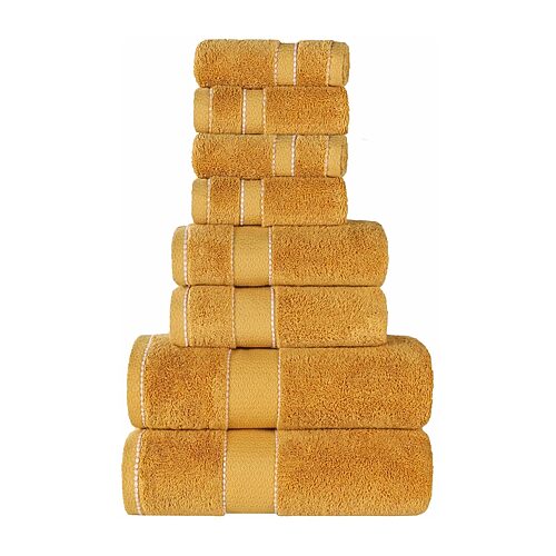 SUPERIOR Niles Collection | Egyptian Giza Cotton 8-pc. Quick Dry Geometric Bath Towel Set, One Size, Yellow