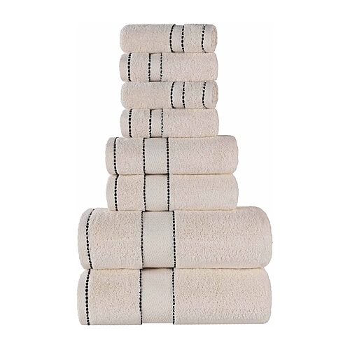 SUPERIOR Niles Collection | Egyptian Giza Cotton 8-pc. Quick Dry Geometric Bath Towel Set, One Size, White