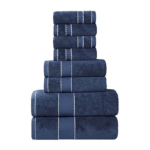 SUPERIOR Niles Collection | Egyptian Giza Cotton 8-pc. Quick Dry Geometric Bath Towel Set, One Size, Blue
