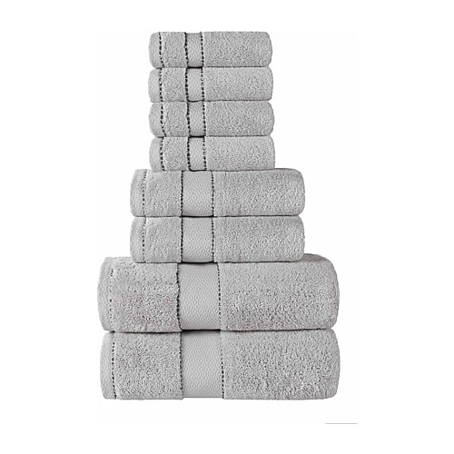 SUPERIOR Niles Collection | Egyptian Giza Cotton 8-pc. Quick Dry Geometric Bath Towel Set, One Size, Stainless Steel