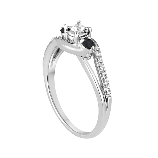 Promise My Love 1/8 CT. T.W. Natural Diamond and Genuine Blue Sapphire Bypass Promise Ring