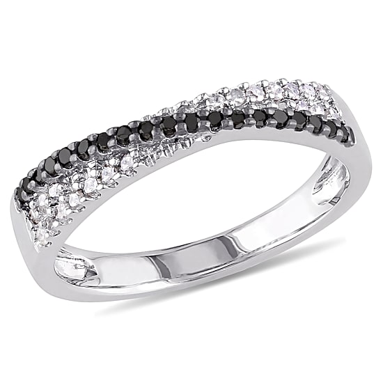 Midnight Black Womens 2.5MM 1/4 CT. T.W. Natural Black Diamond Sterling Silver Band