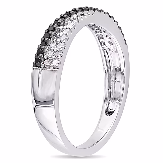 Midnight Black Womens 2.5MM 1/4 CT. T.W. Natural Black Diamond Sterling Silver Band