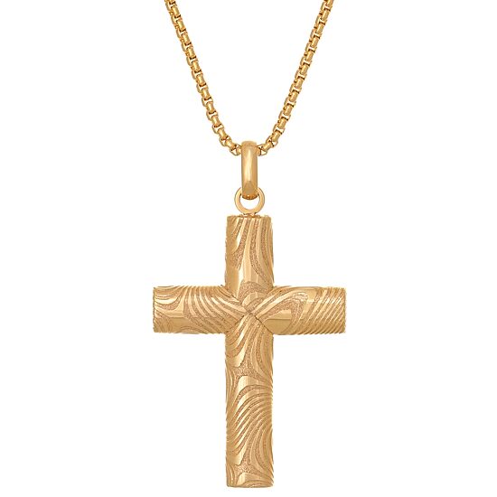 Mens Stainless Steel Cross 24 Inch Pendant Necklace