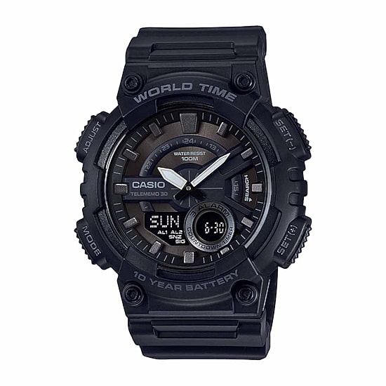 Casio World Time Mens Multi-Function Black Strap Watch Aeq110w-1bos