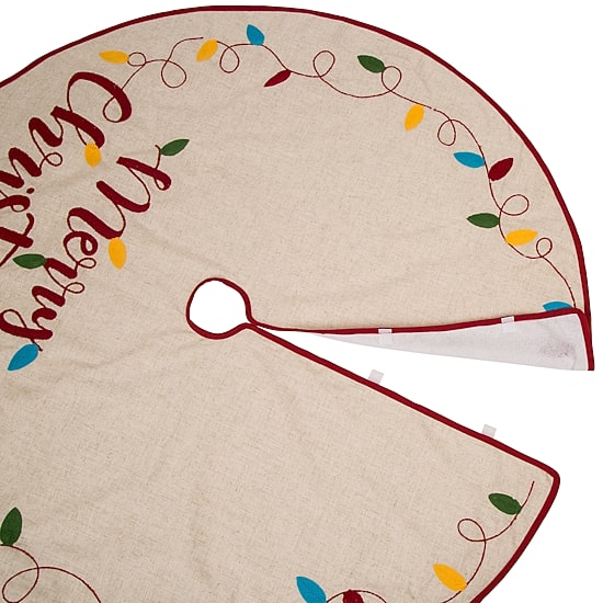 Glitzhome Led Embroidered Linen Merry Christmas Indoor Tree Skirt