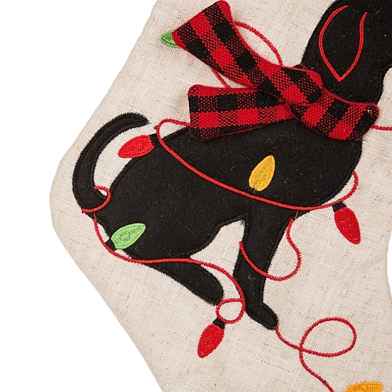 Glitzhome Led Embroidered Linen Dog Christmas Stocking