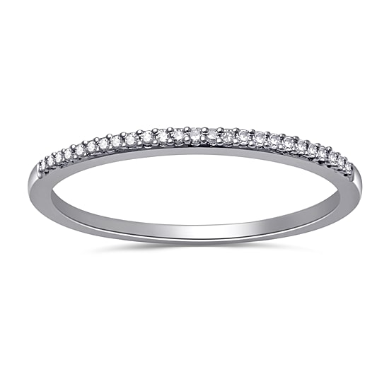 Womens 2MM Diamond Accent Natural White Diamond Sterling Silver Wedding Band