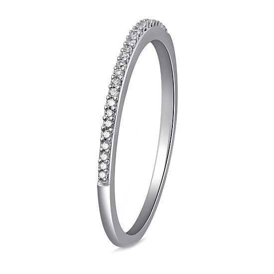 Womens 2MM Diamond Accent Natural White Diamond Sterling Silver Wedding Band