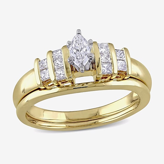 Womens 1/2 CT. T.W. Natural White Diamond 14K Gold Marquise Side Stone Bridal Set