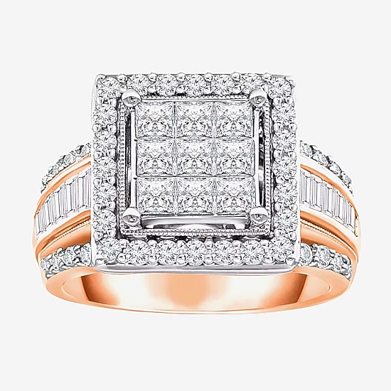 Womens 2 CT. T.W. Natural White Diamond 10K Gold Halo Engagement Ring