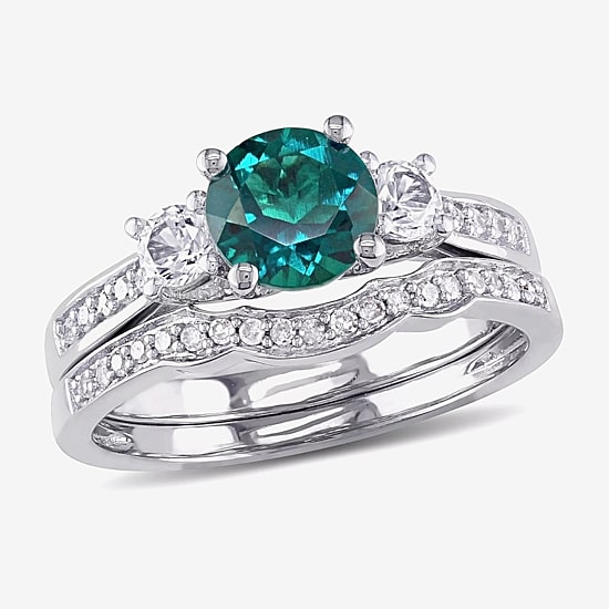 Lab Created Emerald & 1/7 CT. T.W. Diamond 10K White Gold Bridal Set
