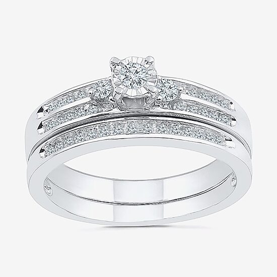 Womens 1/3 CT. T.W. Natural White Diamond Sterling Silver Round Bridal Set