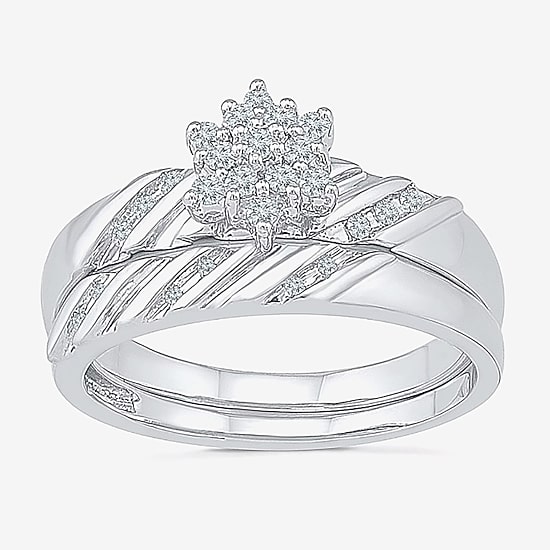 Womens 1/5 CT.T.W. Natural Diamond Sterling Silver Bridal Set