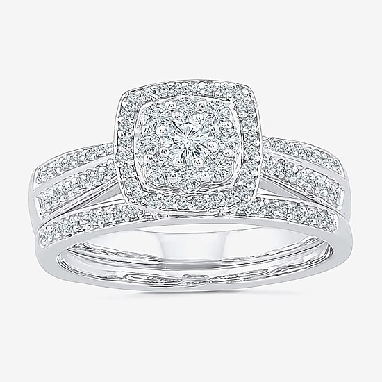 Womens 1/2 CT.T.W. Natural Diamond 10K White Gold Bridal Set