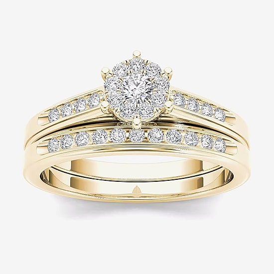 1/2 CT.T.W. Natural Diamond 10K Yellow Gold Bridal Set Ring