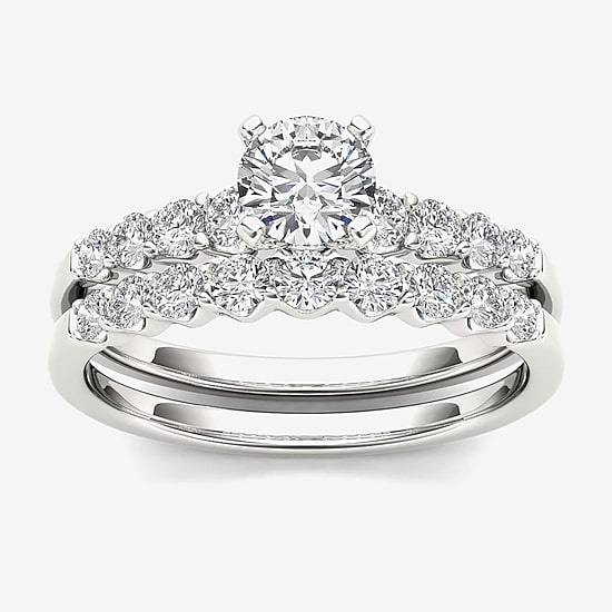 1 CT.T.W. Natural Diamond 14K White Gold Bridal Ring Set
