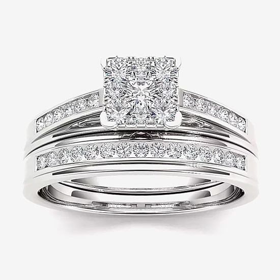 1/2 CT.T.W. Natural Diamond 10K White Gold Bridal Ring Set