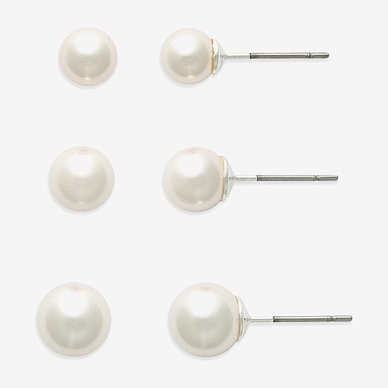 Mixit Womens White Glass Simulated Pearl Hypoallergenic 3 Pair Earring Set