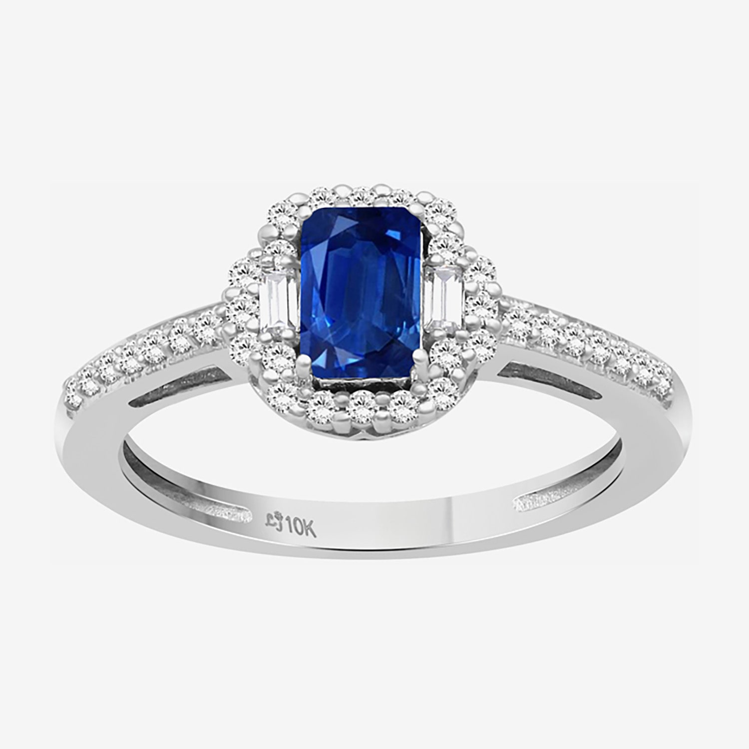 Womens Emerald-cut Gemstone & 3/8 CT. T.W. Natural Diamond 10K Gold Halo Cocktail Ring