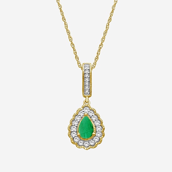 Womens Gemstone & 1/7 CT. T.W. Natural Diamond 10K Gold Pear 18 Inch Pendant Necklace