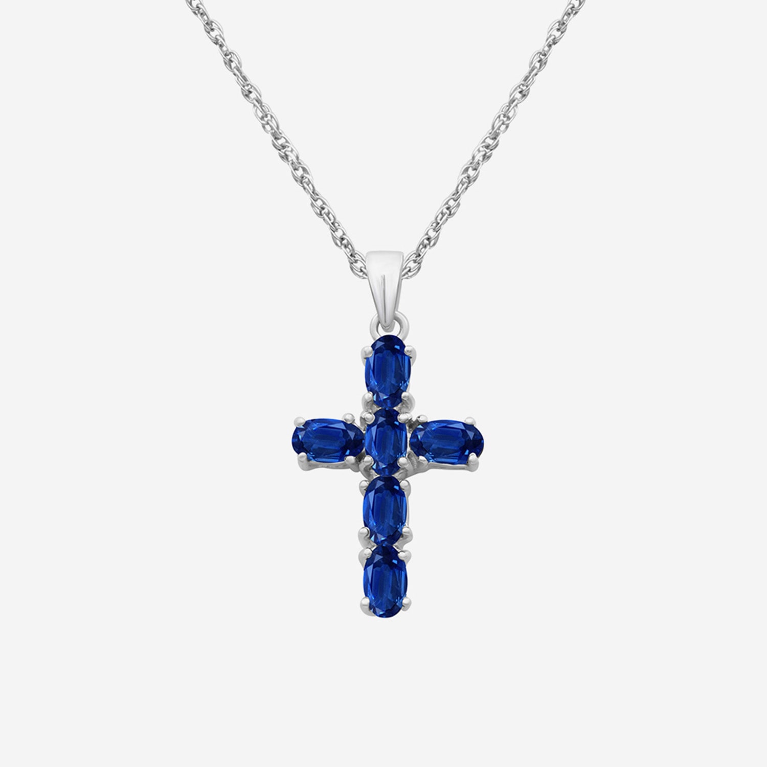 Womens Gemstone 10K White Gold Cross Oval 18 Inch Pendant Necklace
