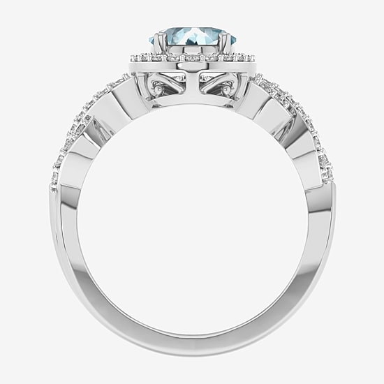 Modern Bride Gemstone Womens 1/2 CT. T.W. Genuine Blue Topaz 10K Gold Oval Side Stone Crossover Engagement Ring
