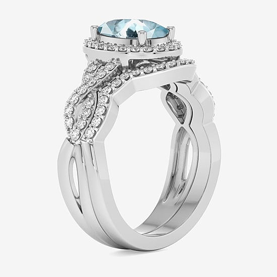 Modern Bride Gemstone Womens 1/2 CT. T.W. Genuine Blue Topaz 10K Gold Oval Side Stone Crossover Engagement Ring