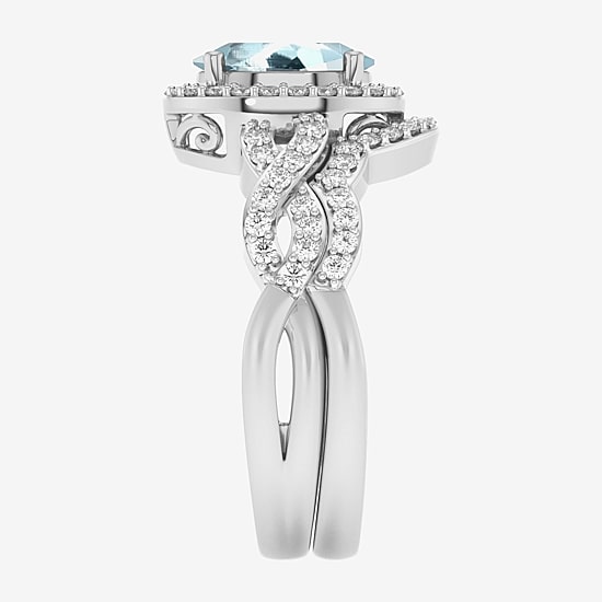 Modern Bride Gemstone Womens 1/2 CT. T.W. Genuine Blue Topaz 10K Gold Oval Side Stone Crossover Engagement Ring