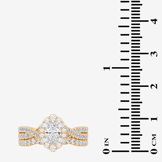 Signature By Modern Bride (G-H / Si1-Si2) Womens 1 1/3 CT. T.W. Lab Grown White Diamond 10K Gold Oval Side Stone Halo Bridal Set
