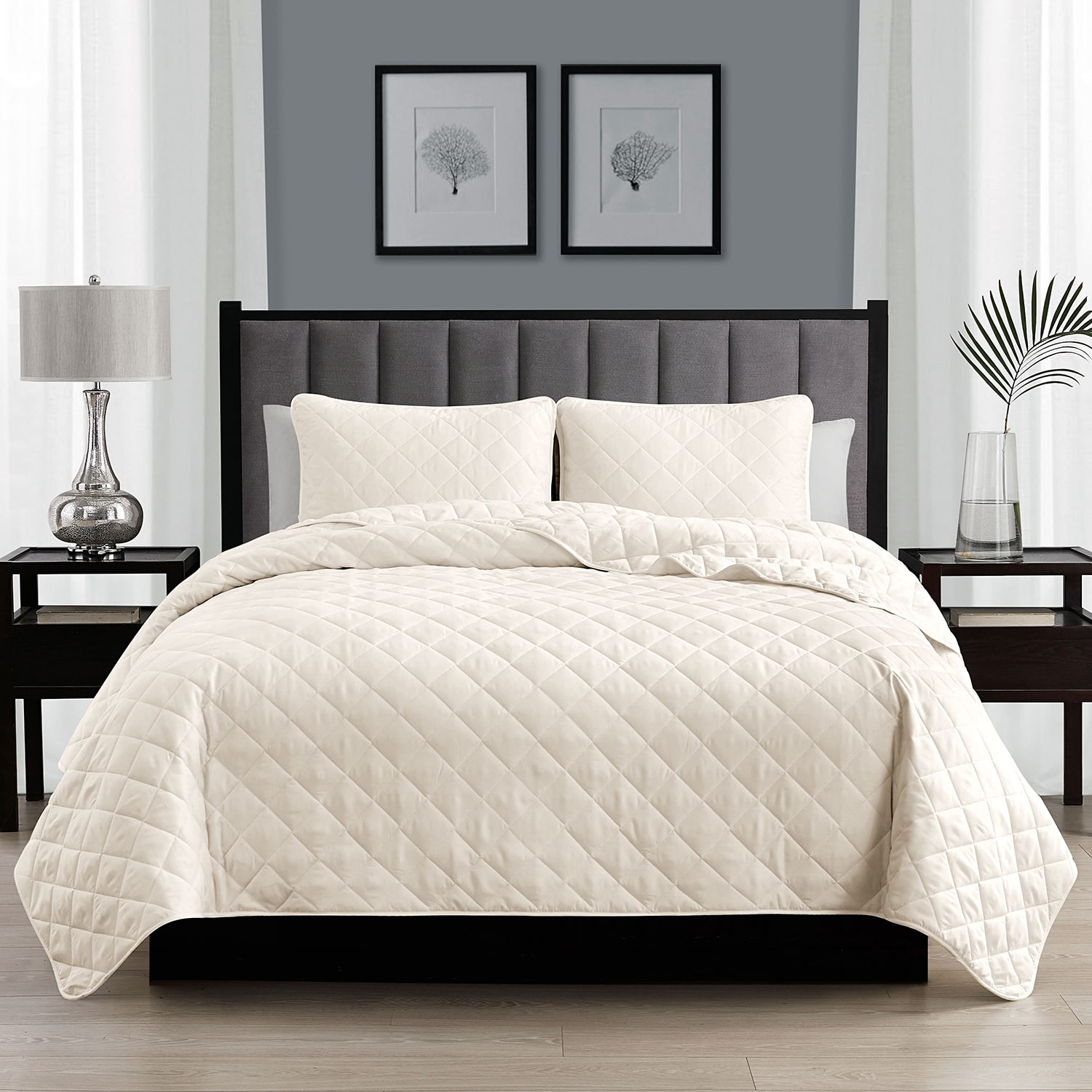 Swift Home Lightweight Oversized Diamond Stitched Coverlet Bedspread Set Wrinkle Resistant Quilt