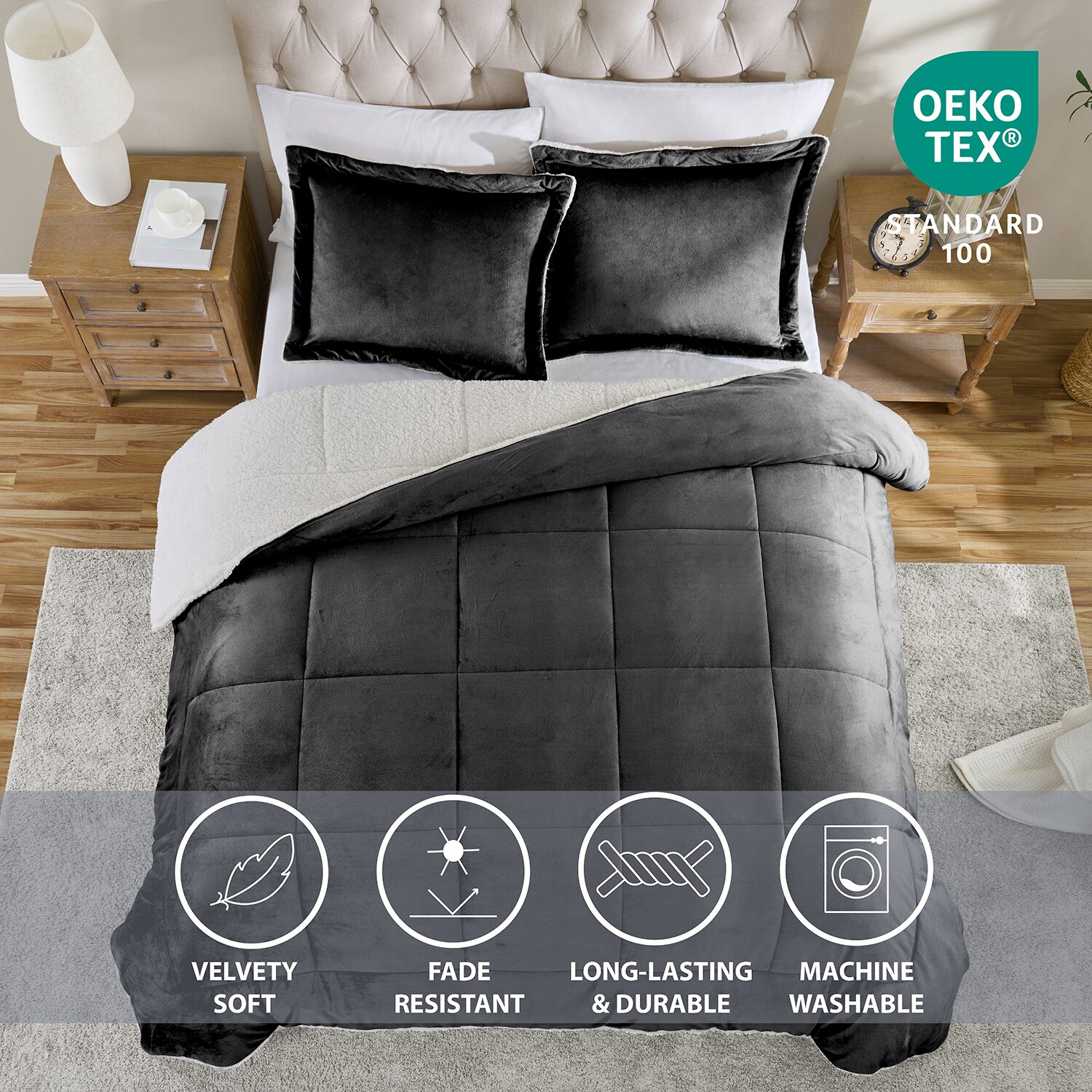 Swift Home Reversible Micro-Mink And Sherpa Midweight Down Alternative Comforter Set
