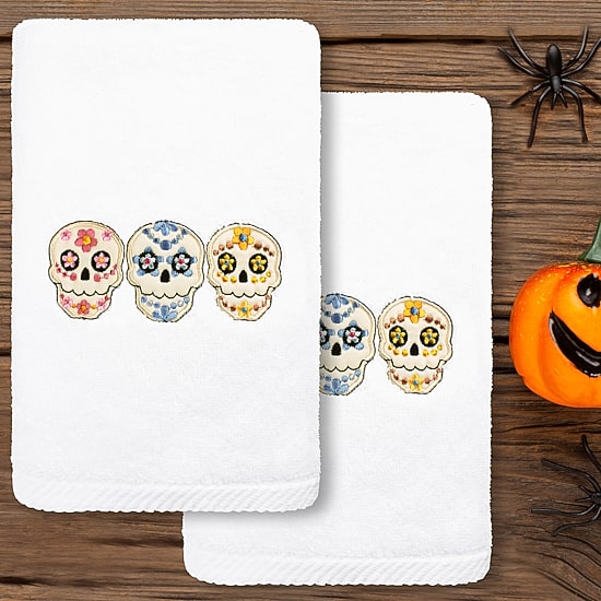 Linum Home Textiles Skulls Embroidered 2-pc. Hand Towel