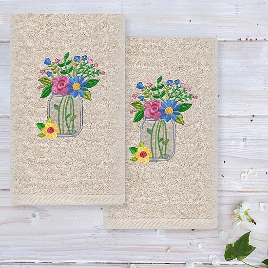 Linum Home Textiles Flower Crown Embroidered 2-pc. Hand Towel