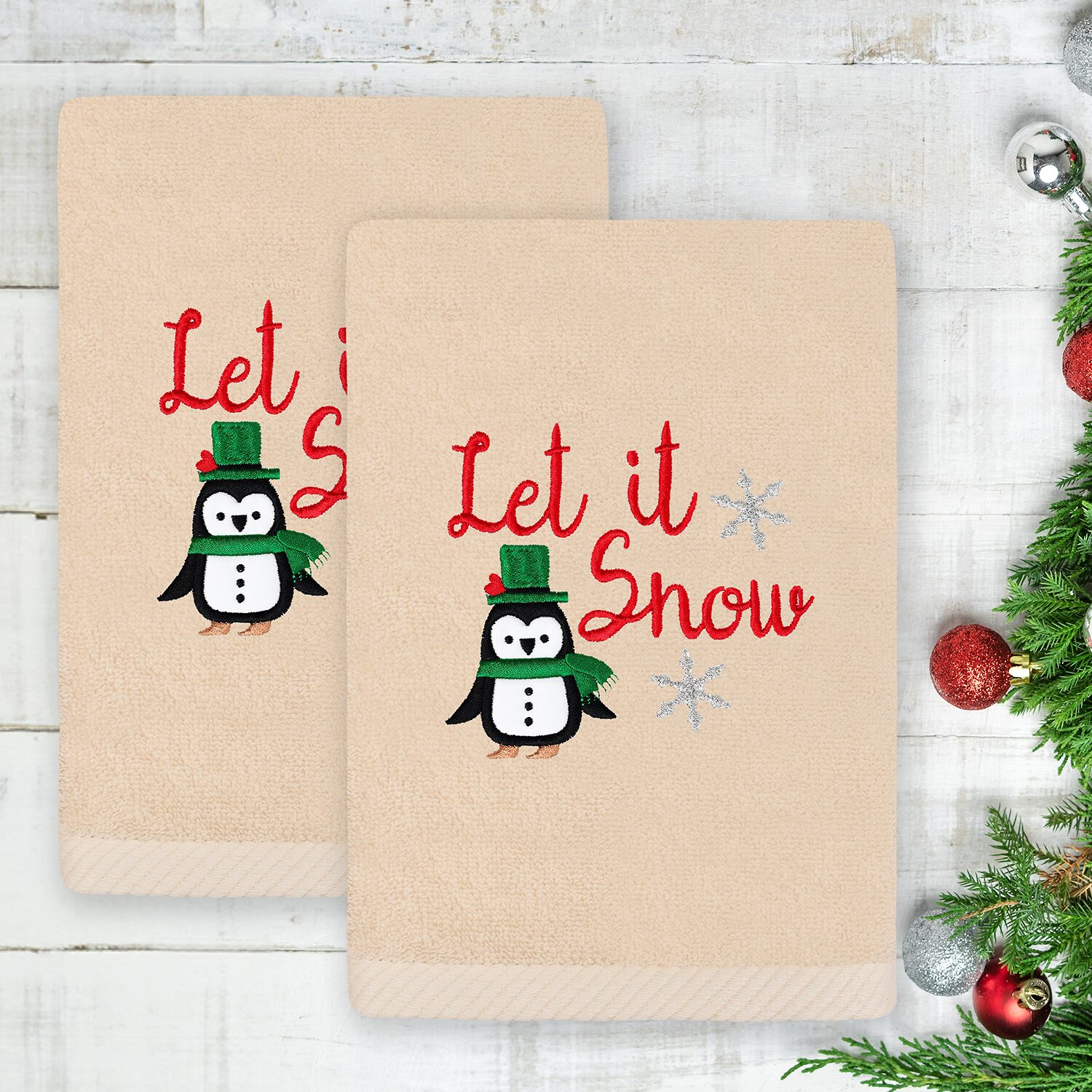Linum Home Textiles Let It Snow Embroidered 2-pc. Hand Towel