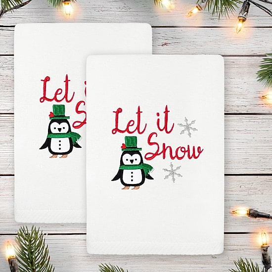Linum Home Textiles Let It Snow Embroidered 2-pc. Hand Towel