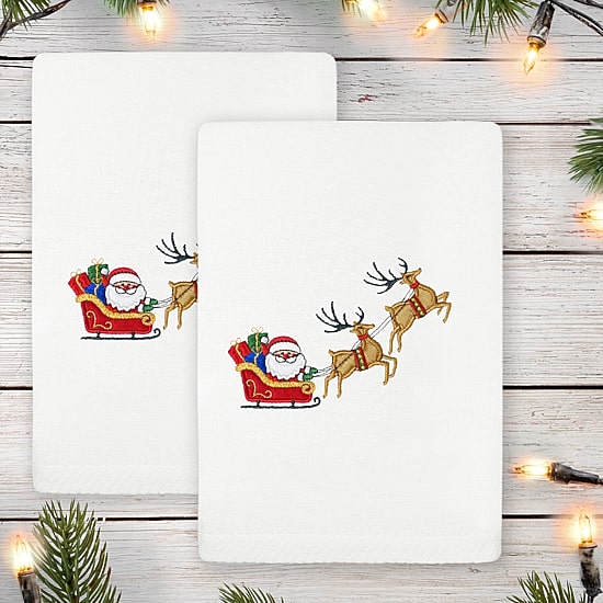 Linum Home Textiles Santas Sled Embroidered 2-pc. Hand Towel