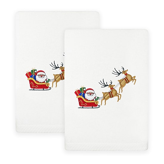 Linum Home Textiles Santas Sled Embroidered 2-pc. Hand Towel