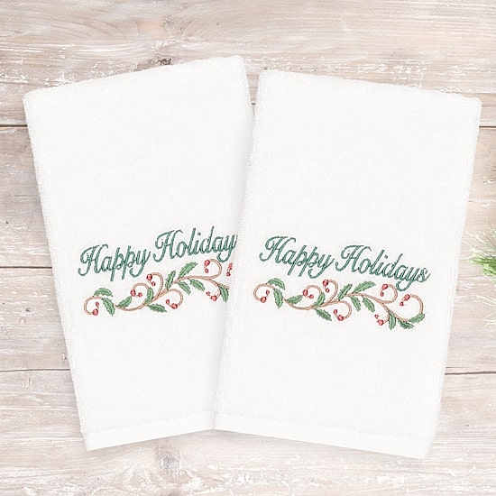 Linum Home Textiles Xmas Happy Holidays 2-pc. Hand Towel