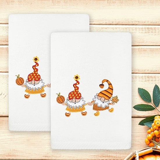 Linum Home Textiles Autumn Gnomes Embroidered 2-pc. Hand Towel