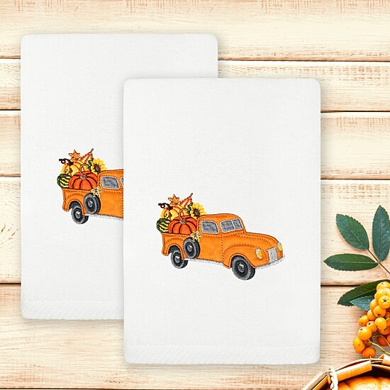 Linum Home Textiles Autumn Truck Embroidered 2-pc. Hand Towel