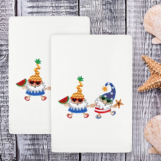 Linum Home Textiles Summer Gnomes Embroidered 2-pc. Hand Towel