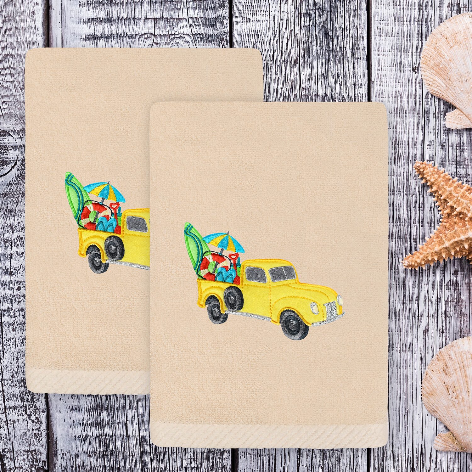 Linum Home Textiles Summer Truck Embroidered 2-pc. Hand Towel