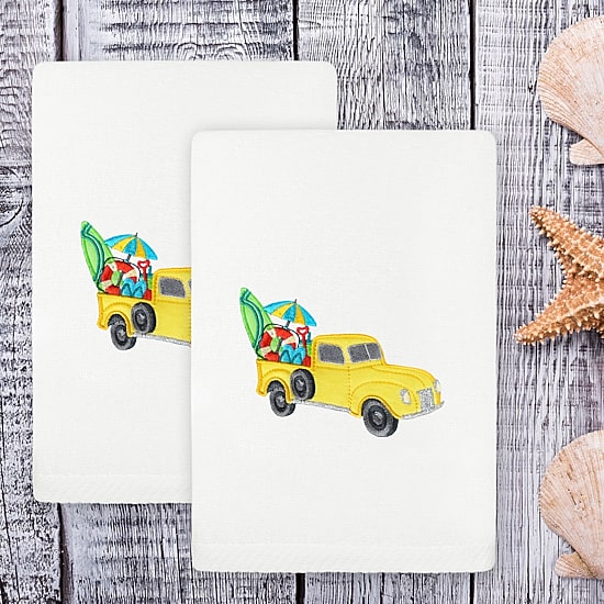 Linum Home Textiles Summer Truck Embroidered 2-pc. Hand Towel